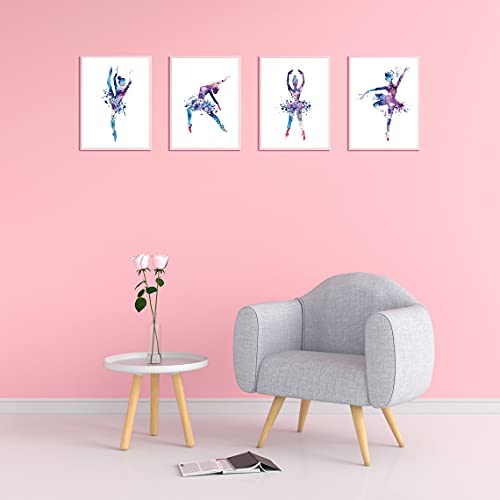 Image of Watercolor Ballet Prints Ballerina Dancers Wall Art Woman Dancing Decor Girls Room Women Bedroom Decor Colorful Poster Classroom Decoration Elegant Gift for Girls (8x10 inch，Set of 4，Unframed)