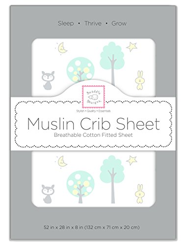 Image of SwaddleDesigns Softest Cotton Muslin Fitted Crib Sheet /Toddler Sheet for Baby Boy & Girl, Green Woodland