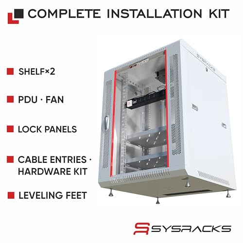 Image of 15U Wall Mount Server Rack Cabinet, 19 Inch Network and AV Enclosure, 24 Inch Deep, Locking Glass Door, Fan, PDU, 2 Shelves