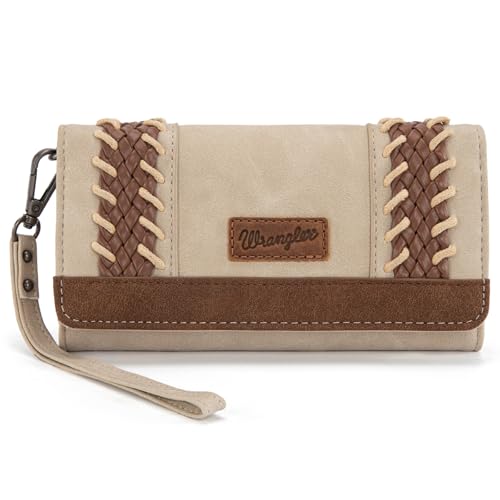 Montana West X Wrangler Wallet Women Western Woven Wallets Large Capacity Wristlet Wallets with Crossbody Strap WG217-C018BG