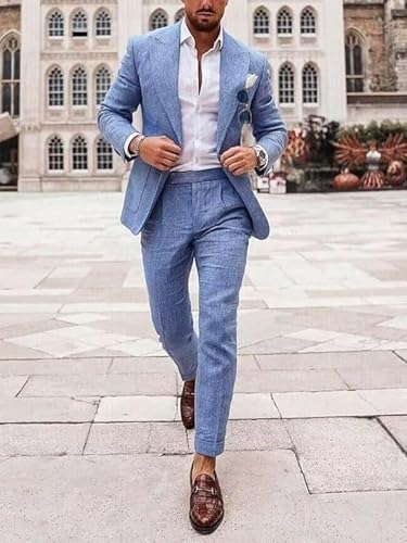 Linen Suits for Men 2 Piece Casual Blazer with Pants for Summer Beach Wedding Groom Set3
