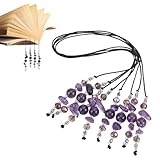 FINGERINSPIRE 2 Pcs Amethyst Beaded Bookmark 11.8 Inch Long Natural Amethyst & Dark Orchid Glass Beads Bookmarks