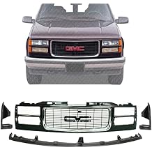US AUTO PARTS PLUS New Front Grille Primed Shell with Chrome Insert + Center Filler + Extensions LH & RH Side Direct Replacement For GMC C/K-Series 1994-2000 / Suburban 1994-1999 GM1089153 GM1087180