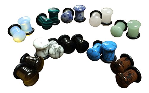 Lobal Domination -All 10 Pair- Stone Plugs Organic Single Flare With O-Rings Ear Gauges Body Jewelry (Lot 1) (2G (6Mm)) #TOP6