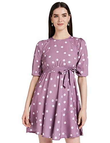 Image of TAGAS Women's Poly Rayon Fit and Flare Knee-Length Dress (OP-3316-PURPLE-S Purple S)