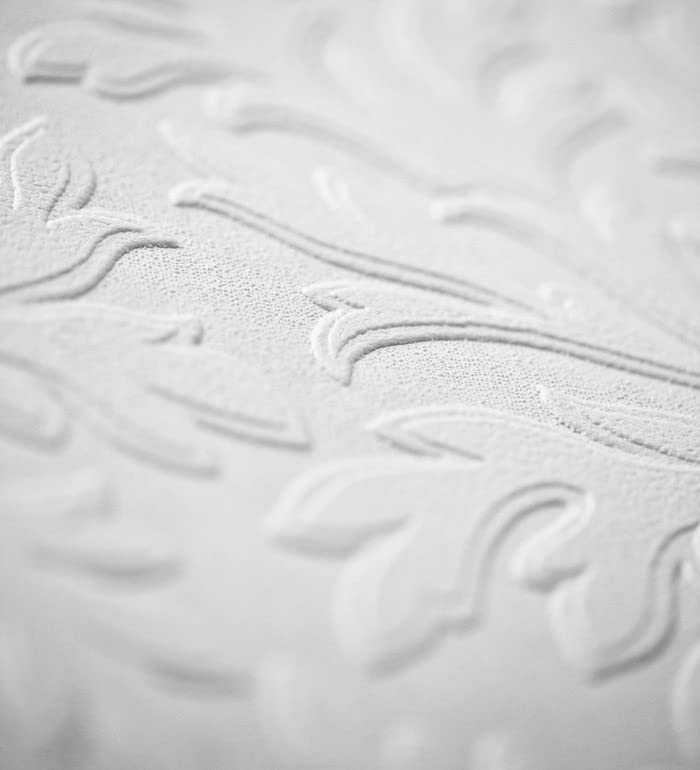Papier peint vinyle volutes texturé en haut-relief blanc GAULAN 123184