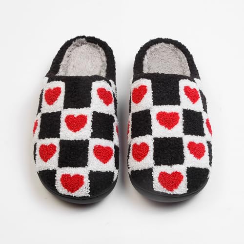 Image of Women's Men's Happy Face Heart-shaped Cat Slippers - Retro Leopard Print, Memory Foam, Soft Plush, Warm, Anti-Slip Home Shoes