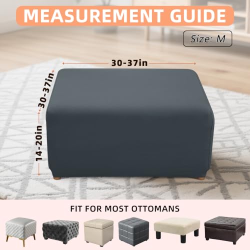 Image of YISUN Super Stretch Square Ottoman Cover - Soft Form Fit Ottoman Slipcover for Foot Stool & Folding Storage, Washable Furniture Protector with Non-Slip Elastic Bottom (M, Dark Grey)