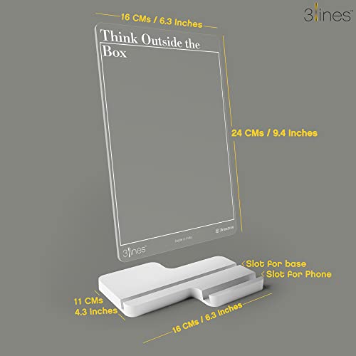Image of 3 Lines Clarity+ 'Think Outside the Box' Acrylic Board for Desk (24x16 CM)| Best Planner & Organiser | White Acrylic Base With Slot for Phone| With 2 Markers & Cleaning Fabric |Regular Size