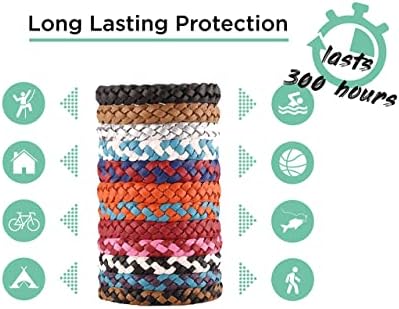 Pestects Mosquito Repellent Bracelet 12 Pack, Adjustable Leather Deet-Free Natural Insect Mosquito Bands for Adults & Kids, 300 Hour Insect Repellent Protection