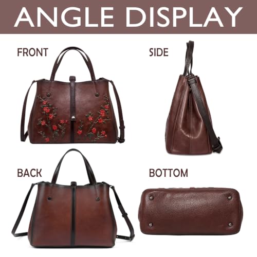 Image of Genuine Leather Satchel for Women Top Handle Bags Handmade Purse Vintage Embossed Leather Crossbody Handbags Hobo Bag