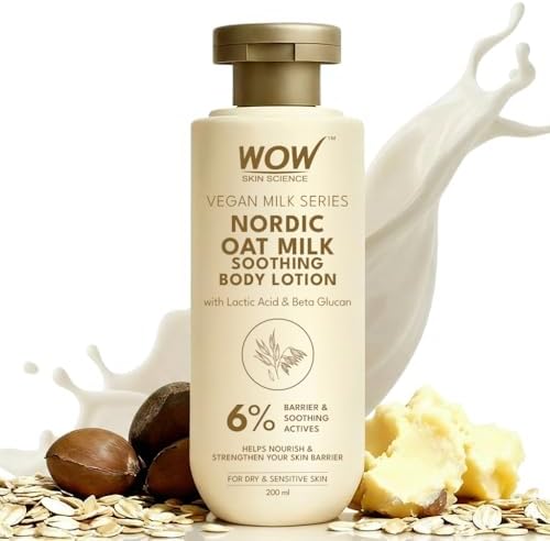 WOW Skin Science Vegan Nordic Oat Milk Soothing Body Lotion for Dry & Sensitive Skin | 6% Barrier Repair Actives with Lactic Acid + Beta Glucan + Shea Butter | Deep Hydration, Barrier Strength & Texture Smoothness | 200 ml