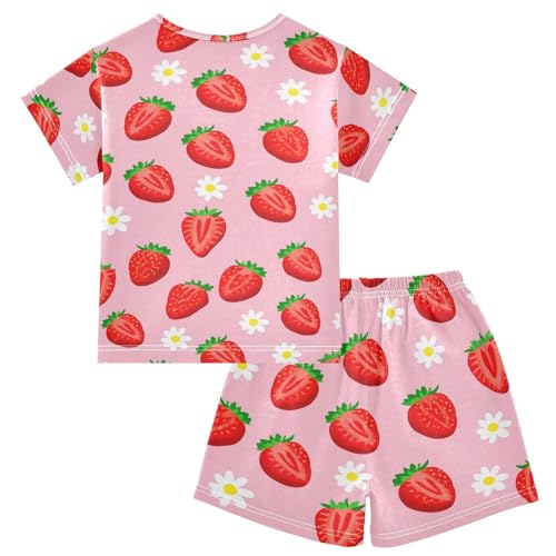 Strawberry Flower Pale Pajama Set Short Sleeve Pajamas Shorts Sets Cotton PJS 2 Piece Clothes Set 5Y2