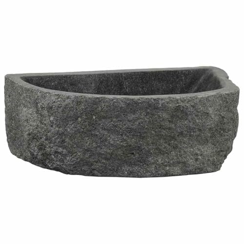 vidaXL Lavandino da Bagno Grigio Rustico (38x45) cm, Profondo 30-35 cm, Alto 15 cm. Realizzato in Pietra fluviale, Montato a Muro con Finitura Lucida e Design Naturale Opaco. Adatto per Uso Interno