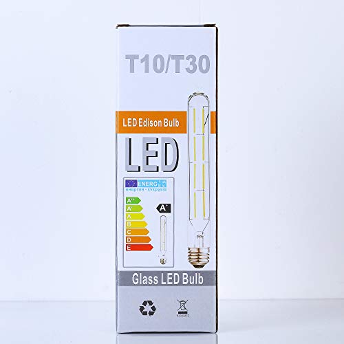 Leools 8W Dimmable Edison Led Tubular Bulb T10/T30,75 Watt Incandescent Bulb Equivalent, T10 Tube Edison Style Led Filament Bulb, 4000K Daylight Glow,8.9Inch(225Mm),4-Pack. #TOP7