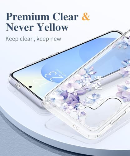 Image of Elzzi Clear Transparent Flower Cover for Samsung S25 FE Case Shockproof Floral Design Full Camera Protection Shockproof PC+TPU Cover Clear for Girls & Women (Ice)