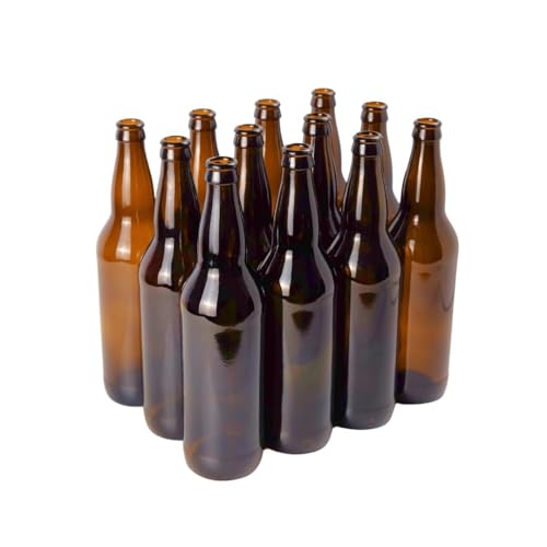 FastRack 22 oz Longneck Beer Bottles | Crown Cap Refillable Amber Beer Bottle | Food Grade – ECO Friendly Bottles for Home Brewing | Case of 12