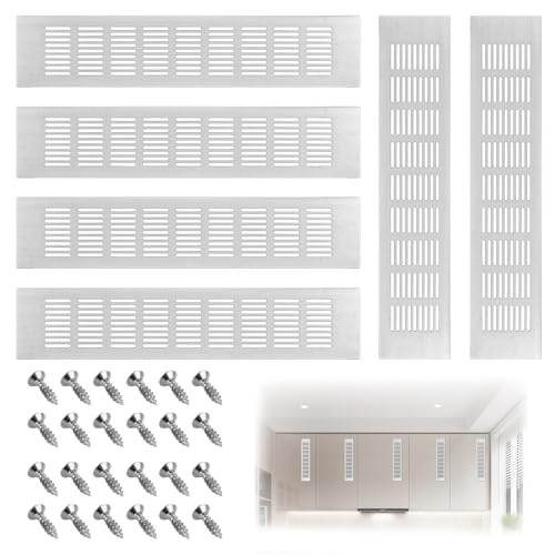 Image of APACALI 6 Pack 80mmx400mm Kitchen Plinth Vent, Aluminum Alloy Silver Air Vent Cover, Silver Plinth Vent with Screws, Silver Vent Grill for Cupboard, Wardrobe, Cabinet Ventilation