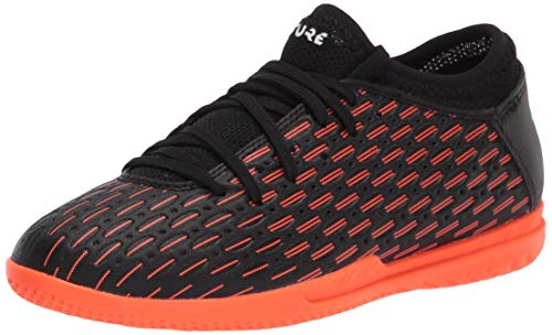 PUMA Unisex Future 6.4 Indoor Training Soccer Shoe, Black White-Shocking Orange, 4.5 US Men