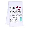 This Kitchen is Seasoned with Love Funny Kitchen Towels Absorbent Waffle Dish Towels Kitchen Towel Decor Housewarming Gifts for Women Cool Kitchen Towel Gifts for Friends