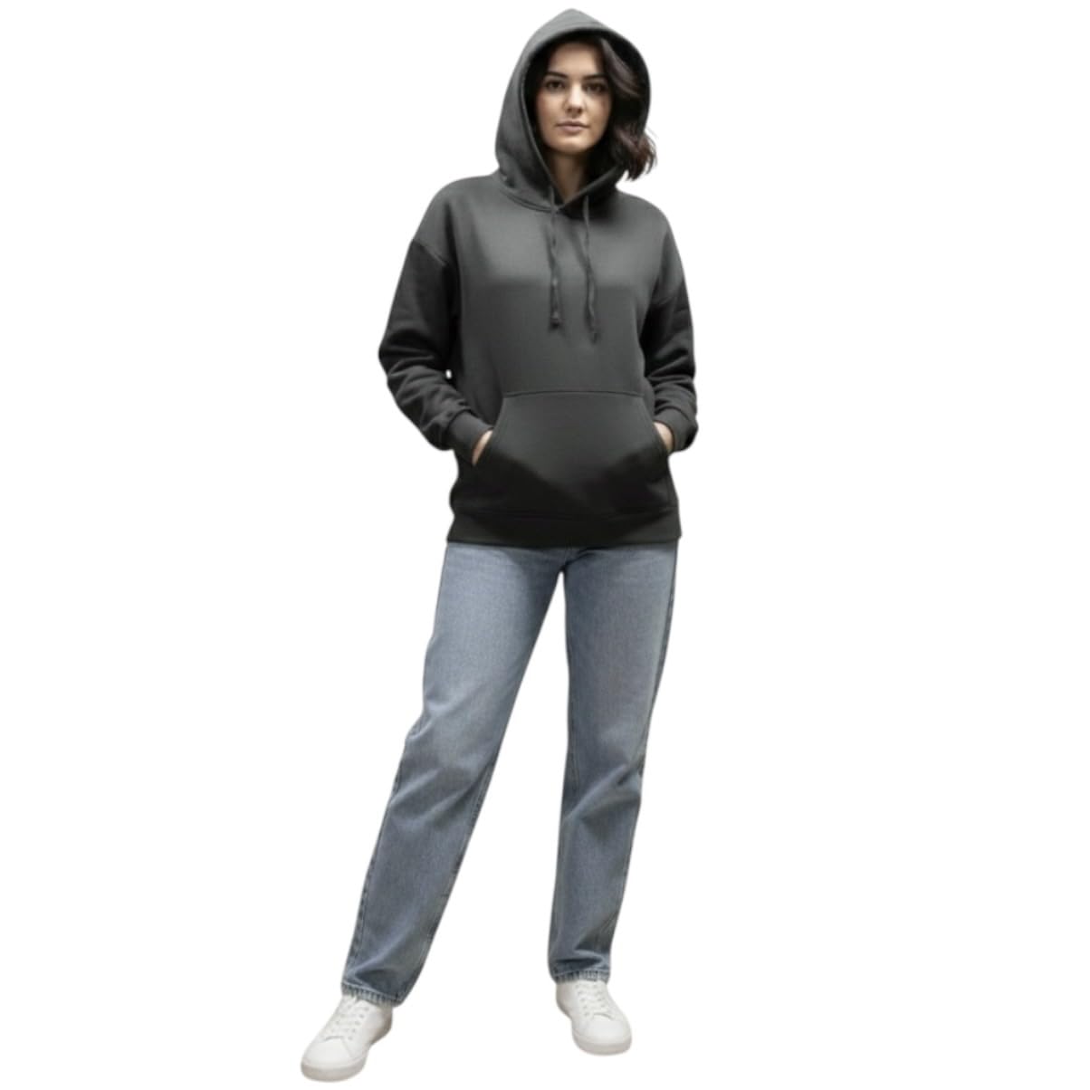Women Oversized Hoodie Dark Grey Large Size Loose Fit Winter Sweatshirt Unisex Chest 42 Inch-picture-19