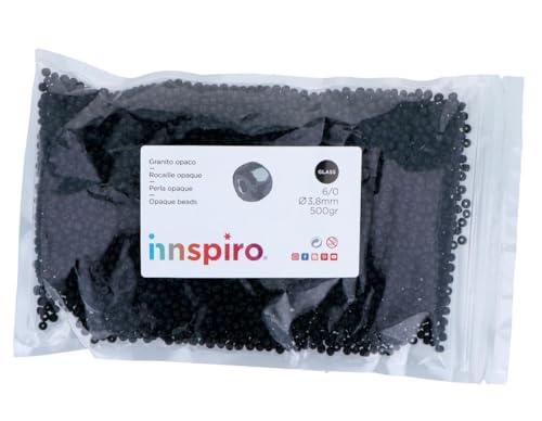 Innspiro Rocalla De Vidrio Redonda Opaco Negro 3,8mm. 500gr. Bolsa. Para Crear Pulseras Y Collares, Ideal Para Manualidades Y Joyas Con Niños. Cuentas Semilla.