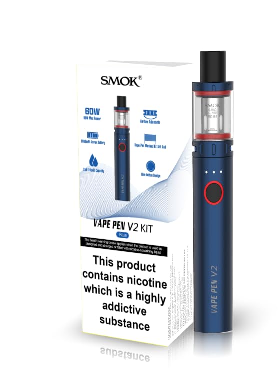 SMOK Vape Pen V2 Vaping Kit, Stylish All-in-One Vaping Pen with 1600mAh Battery, 2ml Tank, Leak-Resistant Design for Smooth & Flavorful Vaping, E Cigarette, E Cig, Starter Kit, No Nicotine (Blue)