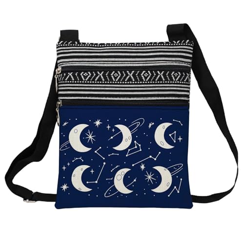 Tarot Moon Star Messenger Bag Small Ethnic Pattern Printed Adjustable Strap Crossbody Zipper Bag Tarot Moon Star Phone Bag Wallet Cute Shoulder Handbag for Women Friends