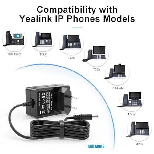 für Yealink Netzteil, 5V DC Netzteil Kompatibel mit Yealink T54W T58W T46U MP54 MP56 T57W T46S, T48S T48U T46G T48G T52S T53W T54S SIP-T21PN SIP-T22P PS5V2000US und CP860