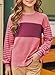 blibean Teen Girls Fall Shirts Big Kid Long Sleeve Striped Color Block Cute Tops Little Girl Spring Casual Tee Shirt Fashion Crewneck Tunic Blouse Clothes Size 10-11 Year Old Pink