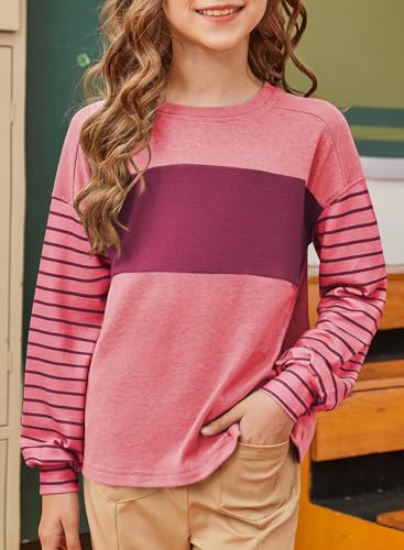 blibean Tween Girls Fall Shirts Long Sleeve Color Block Tops Size 6-15 Years 5