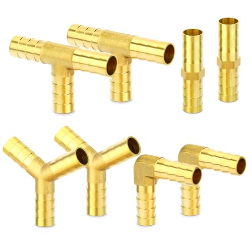 TAILONZ PNEUMATIC Juego de 8 Pzs. 10mm Latón Tubo Codo, 90 Grados L Ángulo Recto, Conector Tubo de Aire en Forma de Y, Conector Tubo en T, Multiuso Combustible/AIRE/Agua/Aceite/Gas/WOG