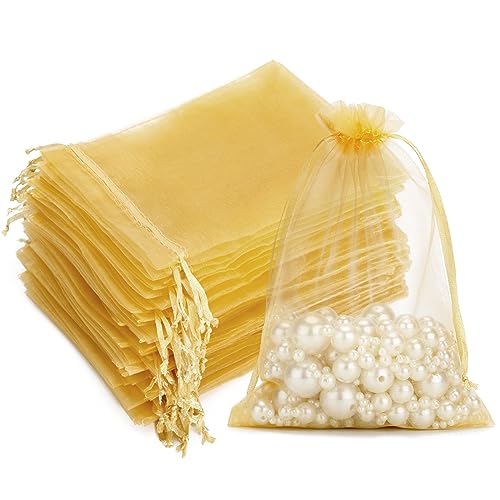 G2Plus 100Pcs Oro Sacchetti Organza 10X15Cm Sacchetti Organza Regalo Sacchetti Regalo In Organza Borse Organza Con Coulisse Sacchetti Confetti Per Mat