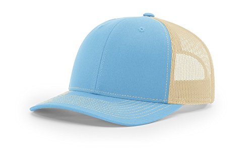 Richardson 112 Trucker OSFA Baseball Hat Ball Cap, Columbia Blue/Khaki