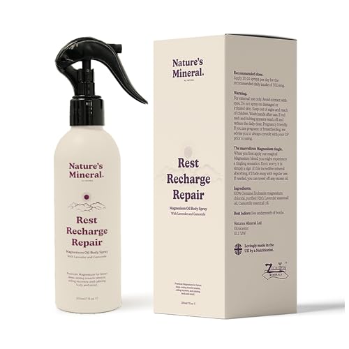 Rest Recharge Repair - Espray de magnesio, suplementos de magnesio, recuperación muscular y alivio del estrés, mezcla calmante de lavanda y manzanilla en botella de aceite grande de 200 ml, 1200