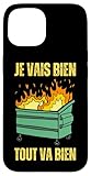 Tout va mal chez vous mais vous souriez quand même? Alors prenez ce drôle motif dont le dicton ironique JE VAIS BIEN avec une incendie de flamme de feu de benne a ordures des déchets de poubelle et portez le & offrez le comme cadeau avec humour & ironie.
