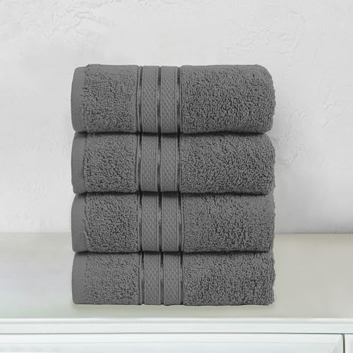 Image of Elegant Comfort Three Line Popcorn Towel Set for Bathroom 16 x 28 inches, Premium Hotel Quality 4-PACK Hand Towels, 100% Turkish Cotton, Soft and Durable, Quick Dry and Highly Absorbent, Charcoal Gray