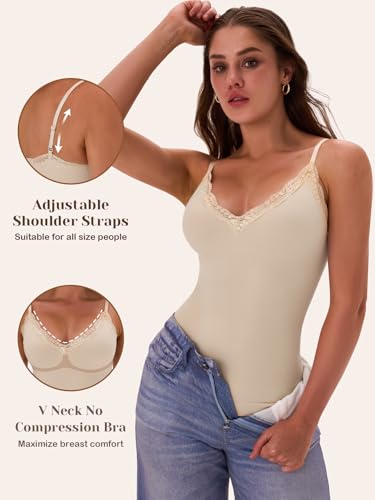 Image of EUYZOU Womens Tummy Control Shapewear Tank Tops Seamless V-Neck Compression Tank Tops Body Shaper Camisole