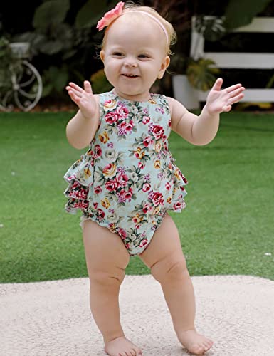 Baby Girl's Floral Print Ruffles Romper Summer Clothes2