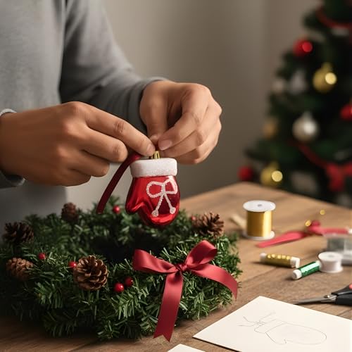Image of Crackles Santa Hand Christmas Hanging Ornaments (Set of 4) | Red Decorative Mittens for Christmas Tree & Home Decor | Festive Gift & Party Decoration