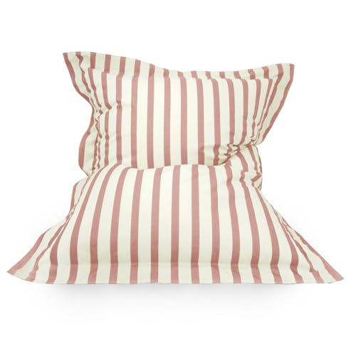 Image of rucomfy Beanbags Indoor/Outdoor Striped Squarbie Adult Beanbag. Pre Filled Floor Cushion, Armchair or Lounger. Water & UV Resistant (Giant, Dusky Pink)