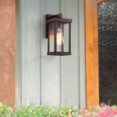 mirrea 11" Classic Outdoor Wall Sconce 1 Light in Oil Rubbed Bronze Rectangular Metal Frame and Clear Glass Shade Waterproof Porch Light Patio Light Pack of 2 by mirrea - Image 4