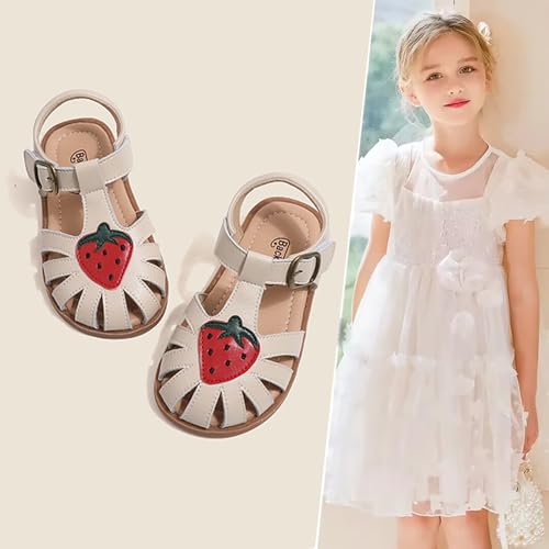 WUIWUIYU Toddlers Little Girls T-Strap Hook&Loop Dress Strawberry Summer Shoes Closed Toe Carrot Sandals2