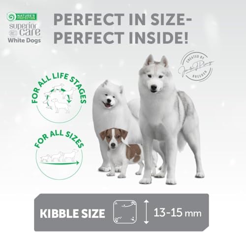 Nature's Protection Superior Care White Dog Glutenfrei Getreidefrei Trockenhundefutter Für alle Größen von Jungen Hunden mit hellem Fell, Weißfischmehl Größere Brocken 4kg.