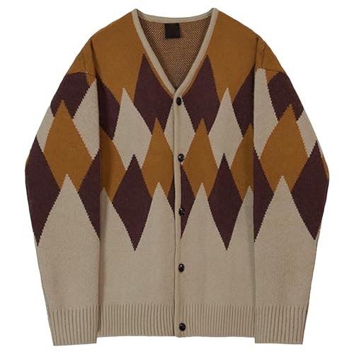 Men's Argyle Knitted Sweater Lightweight Color Block Men Knit Jacket Winter Button Up Knits Sweaters Coat - Main Image