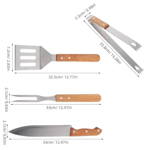 Set de 4 utensilios para parrilla con mango de madera miniatura 2