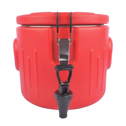 2.6 Gallon Insulated Beverage Dispenser, Portable Water Cooler with 304 Stainless Steel Interior and Spout, Ice and Hot Drink Dispenser with Handles, Outdoors Water Jug for Camping Party Sports, Red