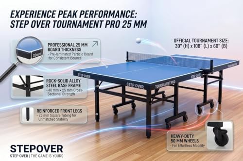 Image of STEP OVER Tournament Pro 25MM Heavy Duty ||Laminated Top 25mm||High Performance||Schools||Resorts||Clubs|| TT Academy ||Free TT Table Cover + 2 TT Racket & Balls||Limited Edition 2026