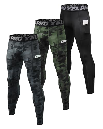 1 or 3 Pack Men's Compression Pants with Pocket Running Leggings Sports Cool Dry Workout Base Layer Underwear
