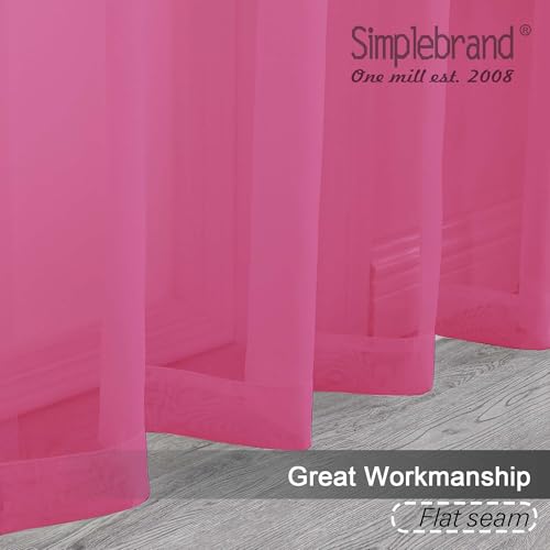 Image of Simplebrand Rod Pocket Top Solid Voile Sheer Curtains for Bedroom, 54 Inch Length Drapes Set of 2, Lightweight and Light Filtering Elegant Hot Pink Curtains Panels Window Treatment, 42Wx54L, Hot Pink